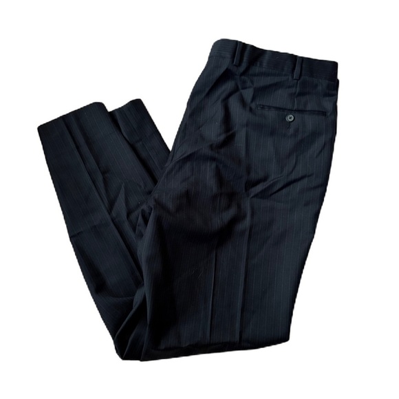Brooks Brothers 100% Wool Black Pinstripe Dress Pants 42x31